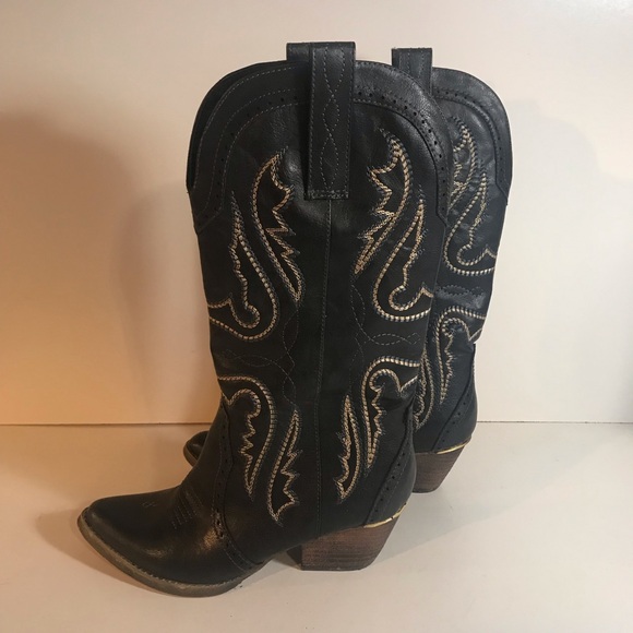 Very Volatile Raspy Western Faux Black Leather Embroidered Boots Size 7 - Picture 6 of 15